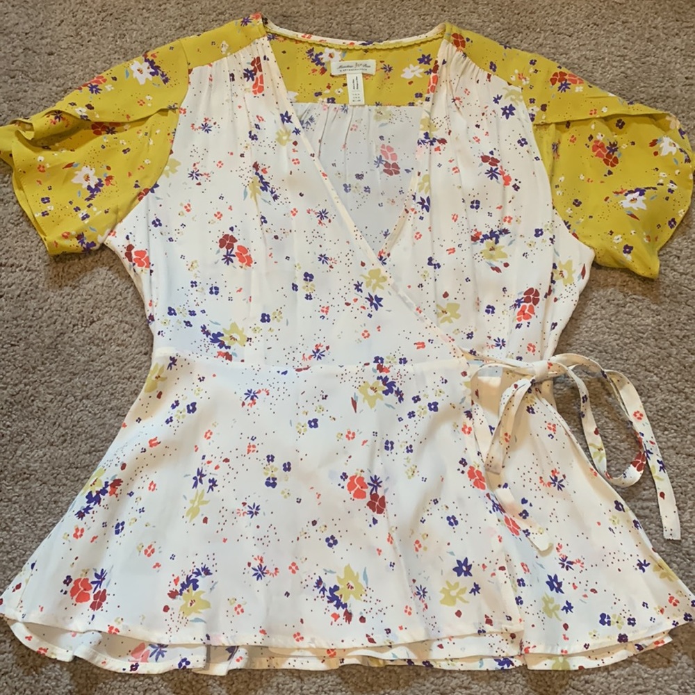 Gold and white, flowered blouse